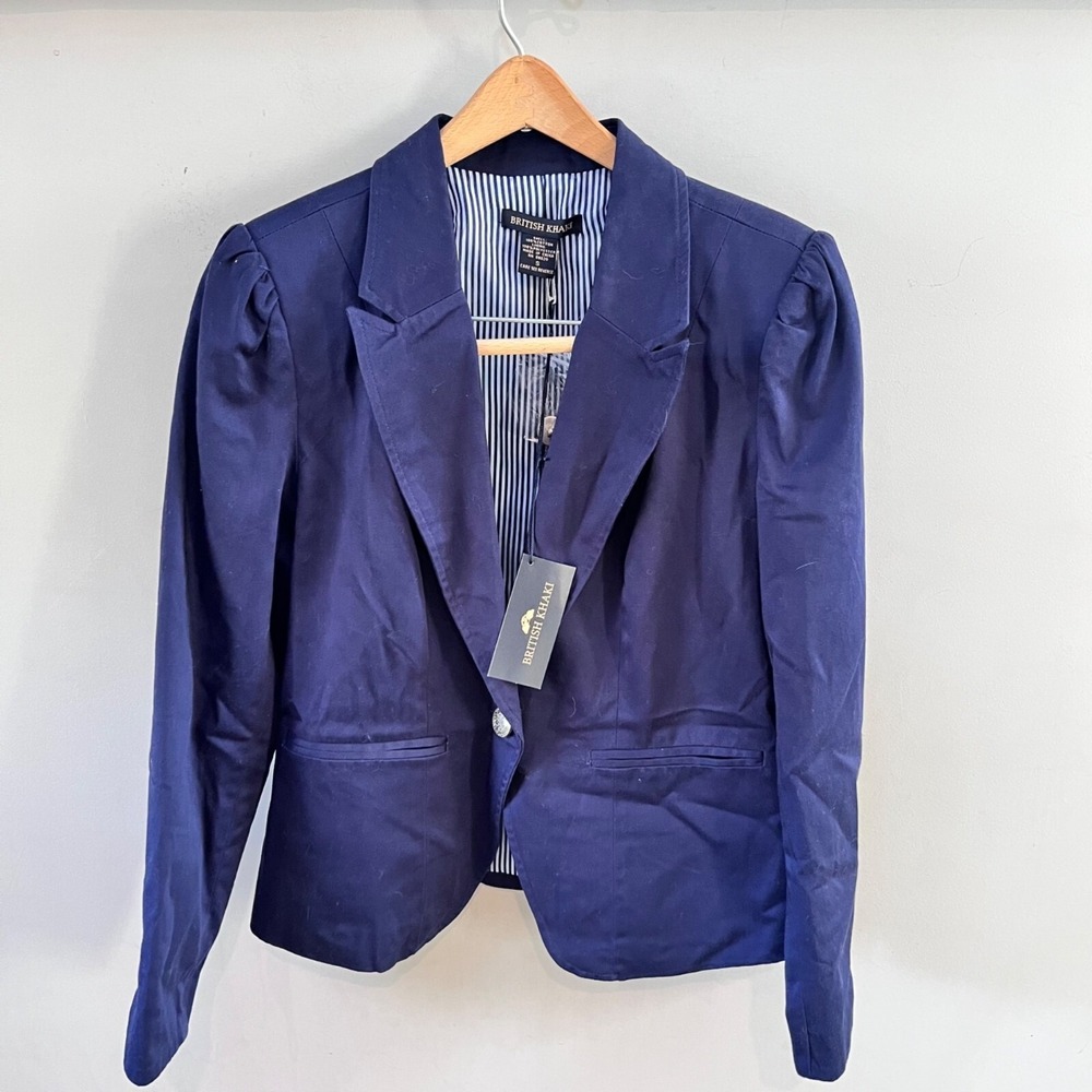 NEW British Khaki Womens Navy Blue Blazer Jacket Size S